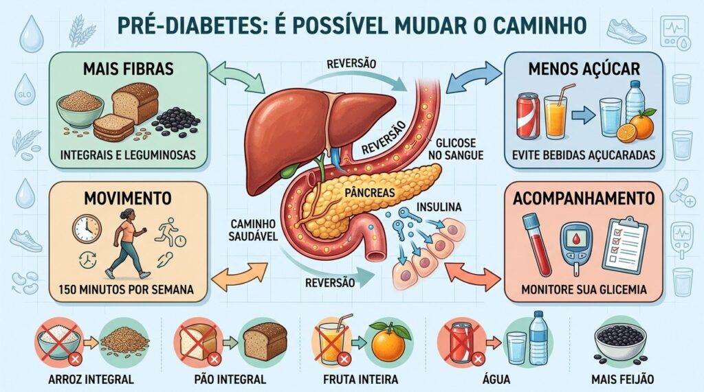 Fibras, menos açúcar, exercício e acompanhamento podem frear a progressão metabólica.