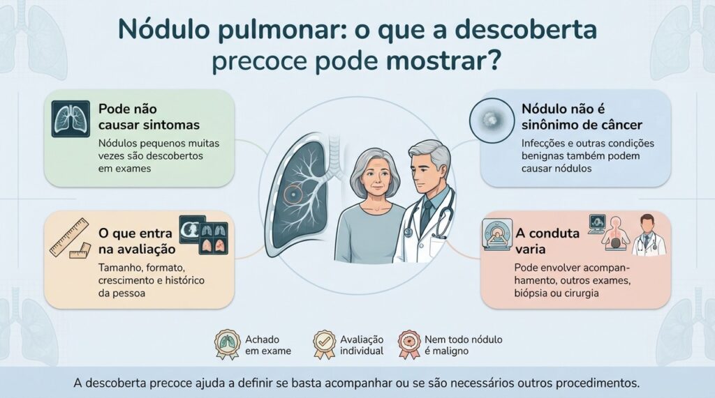 Um nódulo pulmonar precisa ser avaliado pelas características da imagem e pelo contexto clínico de cada pessoa.