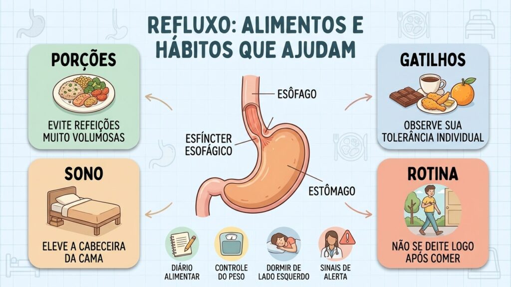 dentifique seus gatilhos, evite deitar após comer e eleve a cabeceira para aliviar o refluxo.