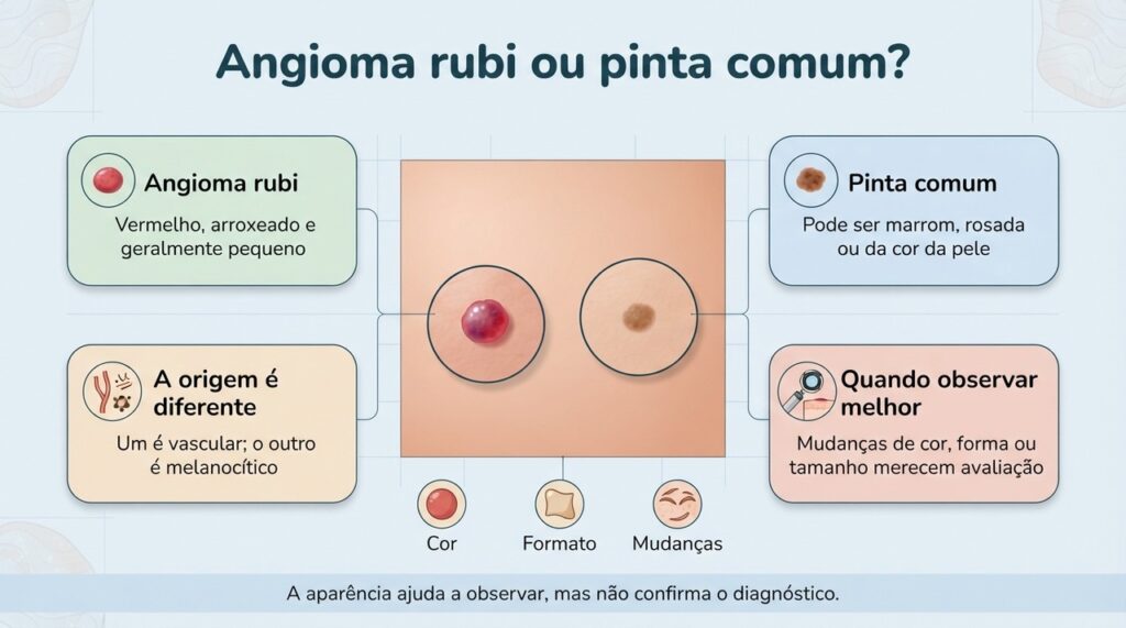 Cor e formato ajudam na observação, mas alterações incomuns ou em mudança devem ser avaliadas.
