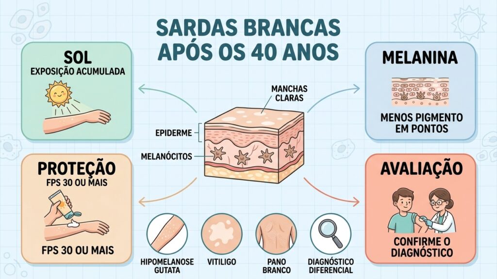 Entenda a melanina, proteja a pele do sol e diferencie sardas brancas de outras manchas.