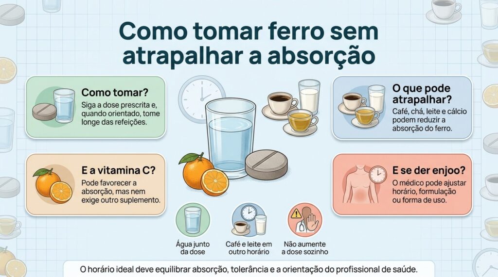 O jeito de tomar o ferro pode influenciar a absorção e a tolerância ao tratamento.