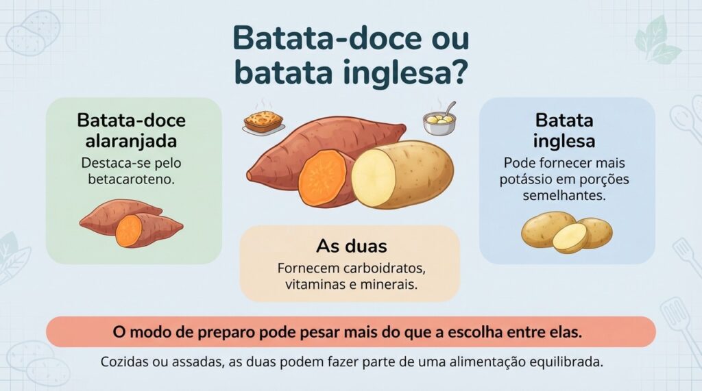 Batata-doce e batata inglesa têm perfis nutricionais diferentes, mas nenhuma é uma vencedora absoluta.