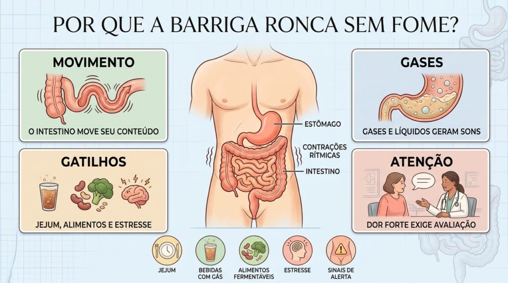 Movimento intestinal, gases, jejum e estresse ajudam a explicar por que a barriga ronca.