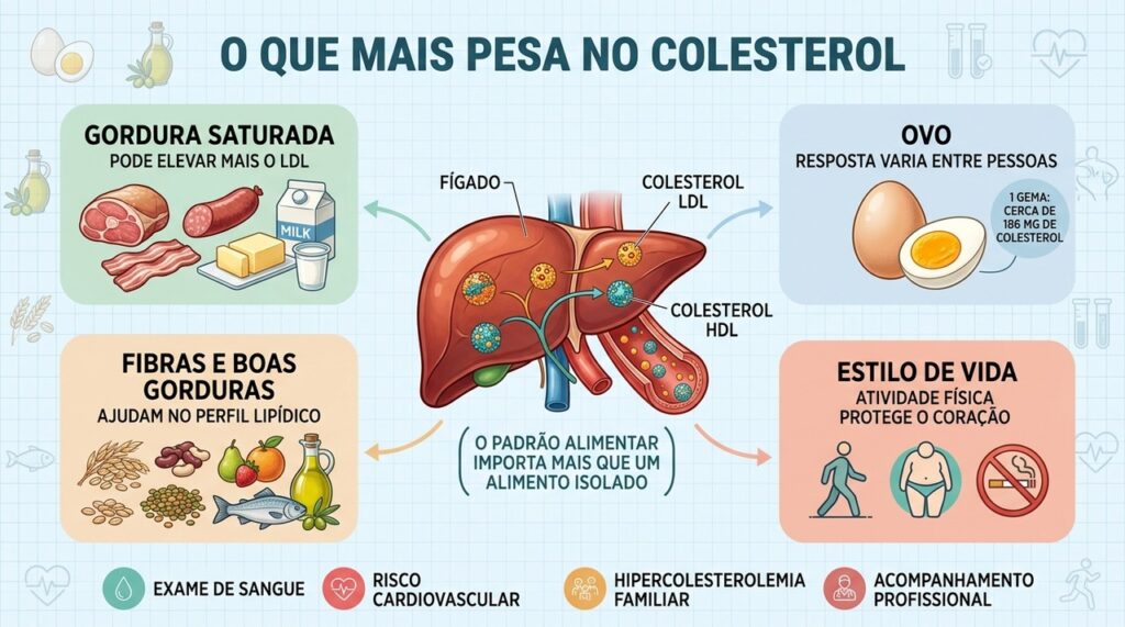 Gorduras saturadas, fibras e estilo de vida influenciam diretamente o perfil lipídico.