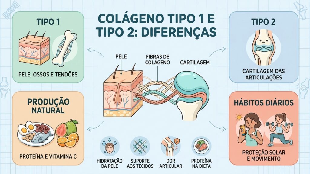 O tipo 1 está na pele e nos ossos; o tipo 2 compõe a cartilagem articular.
