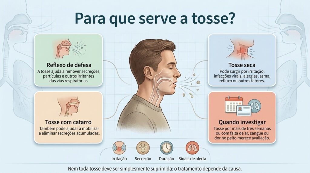 O tipo, a duração e os sintomas associados ajudam a entender quando a tosse é apenas um reflexo passageiro ou merece investigação.