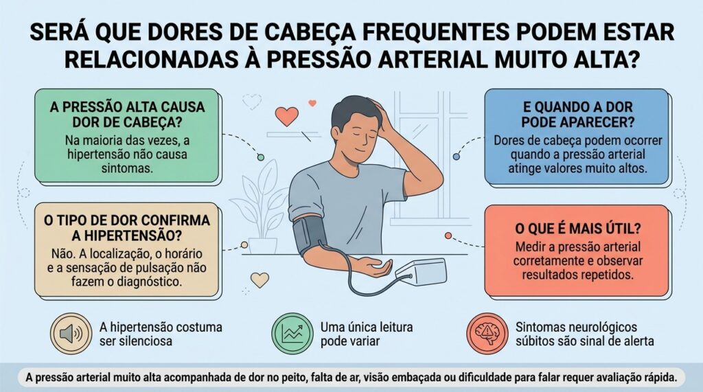 Dor de cabeça não é um indicador confiável de hipertensão, mas episódios frequentes e pressão muito elevada merecem avaliação.