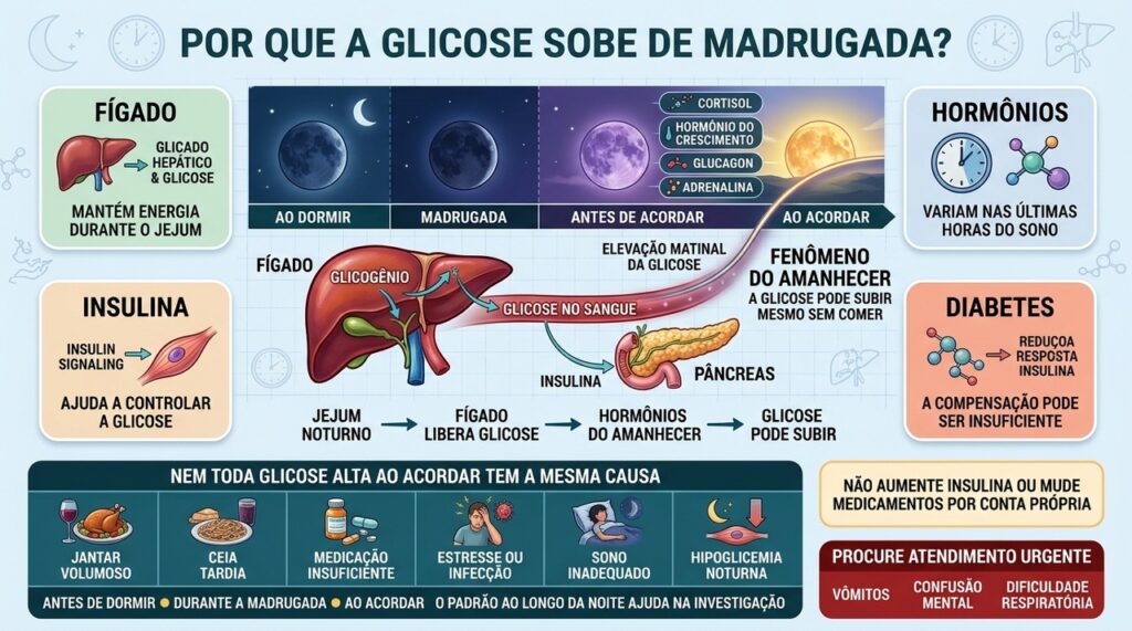 Fígado, hormônios e insulina ajudam a explicar a elevação da glicose ao amanhecer.