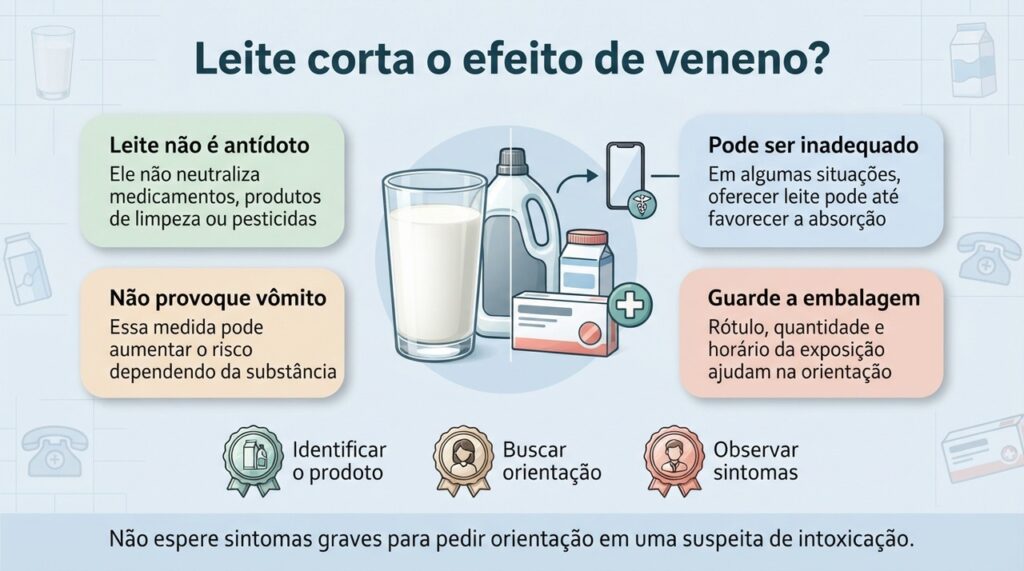 Leite e outras medidas caseiras não substituem orientação especializada diante de uma possível intoxicação.