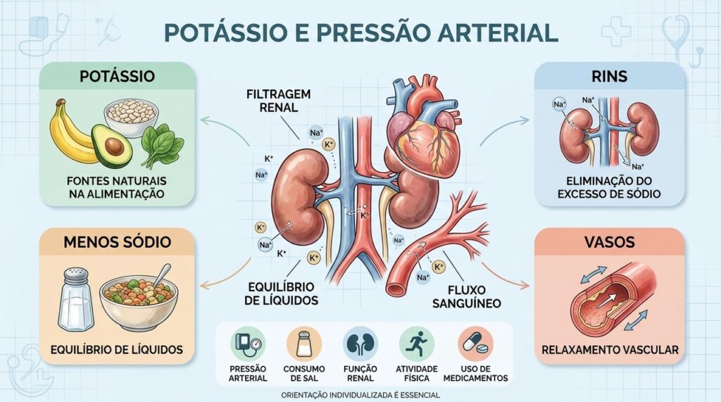 Alimentação rica em potássio, moderação no sal e acompanhamento médico contribuem para controlar a hipertensão.