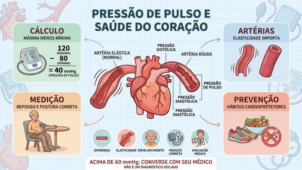 Entenda o cálculo da pressão de pulso, a elasticidade arterial, a medição correta e a prevenção.