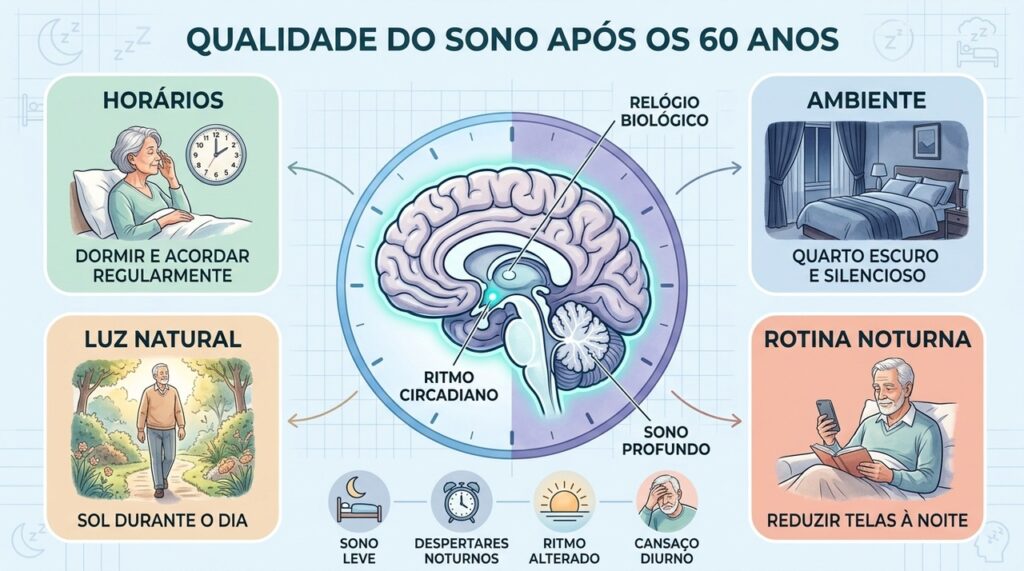 Três hábitos ajudam a organizar o relógio biológico e melhorar a qualidade do sono com a idade.