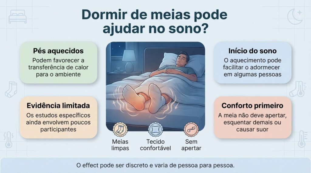 Dormir de meias pode aumentar o conforto térmico e ajudar algumas pessoas a adormecer, mas o efeito varia.