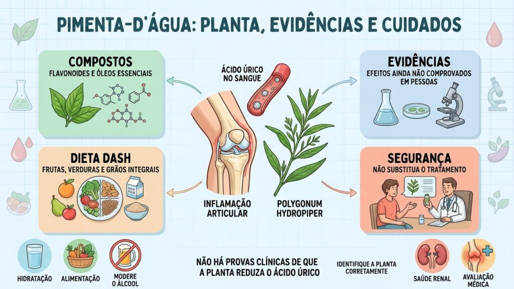 Identificação correta da planta, alimentação equilibrada e acompanhamento médico são essenciais diante do ácido úrico elevado.