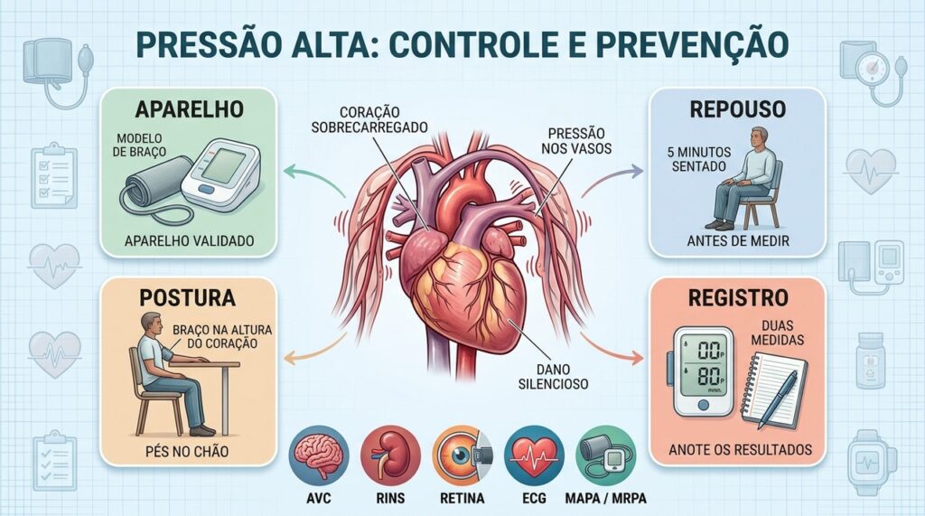 Técnica correta e acompanhamento regular ajudam a controlar danos silenciosos da hipertensão.