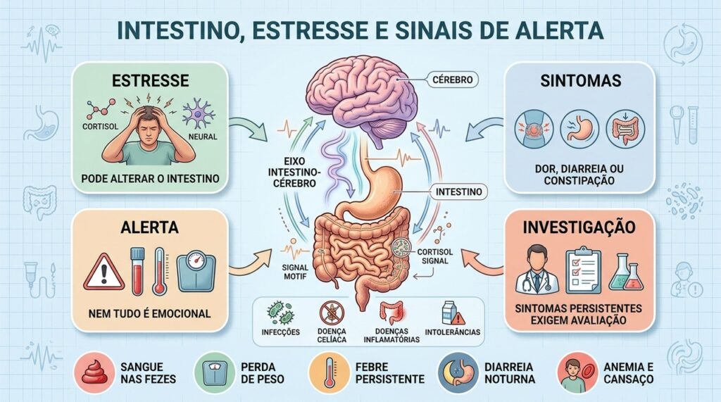 Sangramento, perda de peso, febre e sintomas noturnos exigem avaliação do intestino.