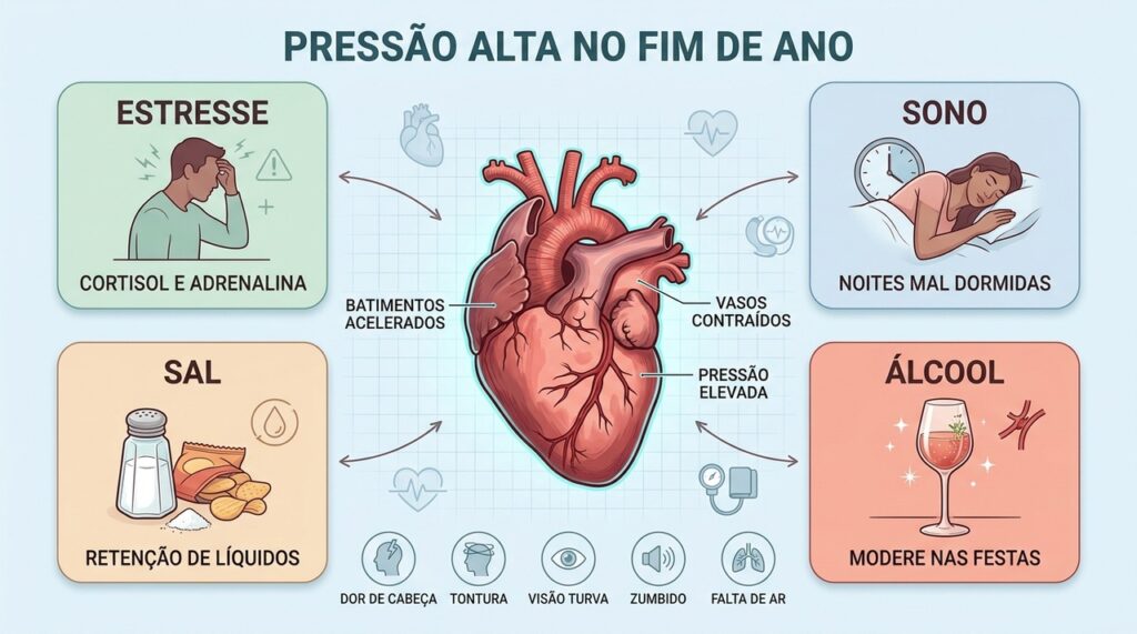 Estresse, álcool, sal e sono irregular podem favorecer aumentos da pressão arterial.