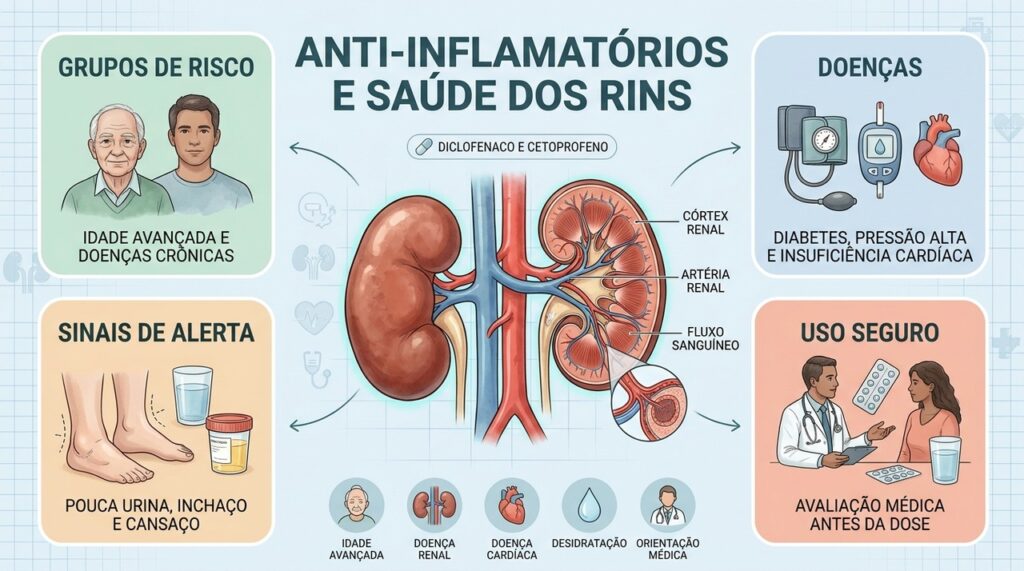 Doenças crônicas, desidratação e redução da urina reforçam a importância da avaliação médica antes dos anti-inflamatórios.