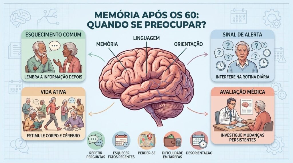 Autonomia preservada diferencia lapsos comuns de sinais cognitivos que exigem investigação.