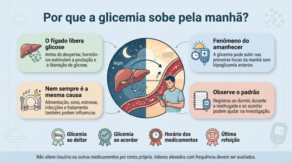Registrar os valores ao longo da noite e da manhã ajuda a entender por que a glicose está amanhecendo mais alta.