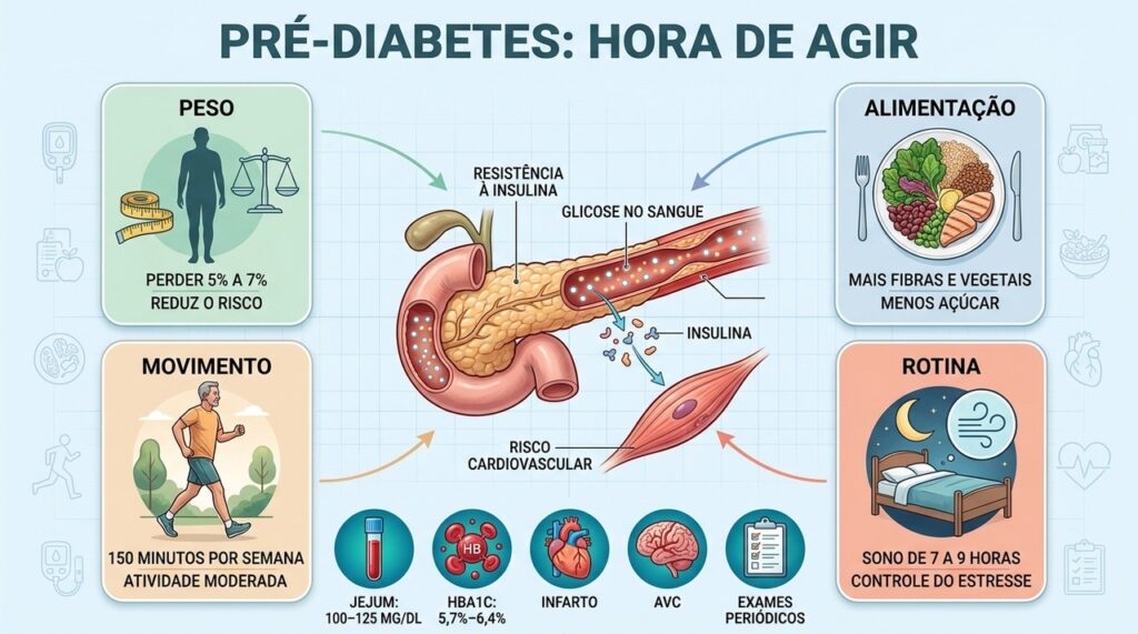 Peso, alimentação, exercício e rotina ajudam a reverter o pré-diabetes.