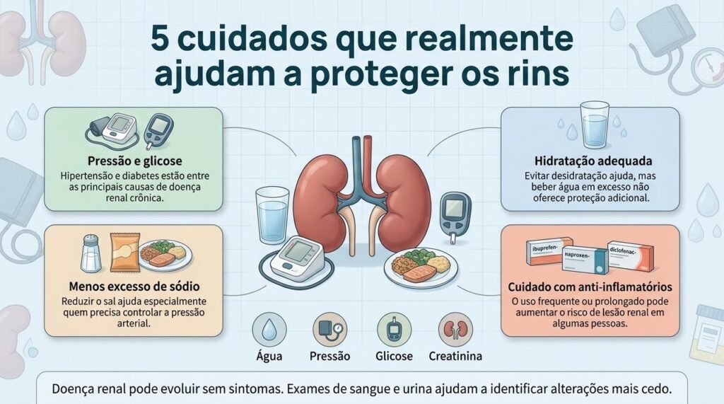 Os rins são protegidos principalmente pelo controle dos fatores de risco e pelo uso responsável de medicamentos.