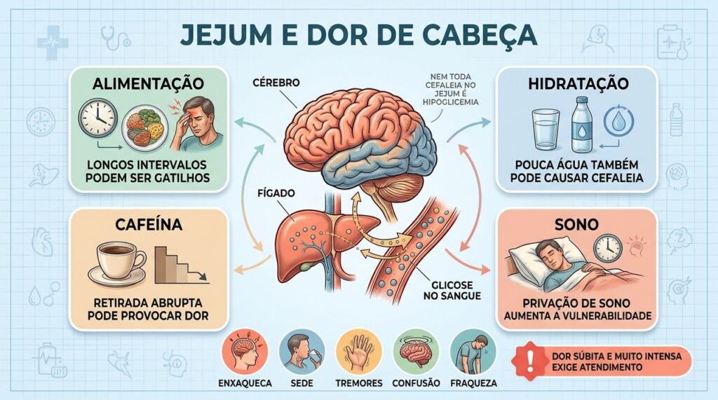 Jejum, desidratação, retirada de cafeína e pouco sono podem atuar como gatilhos.