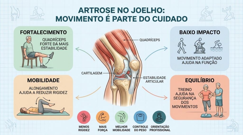 Força, mobilidade e equilíbrio ajudam a controlar dor e incapacidade na artrose.