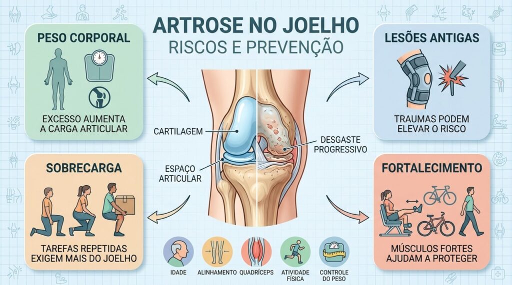 Peso, lesões e sobrecarga elevam riscos; fortalecimento ajuda a proteger os joelhos.