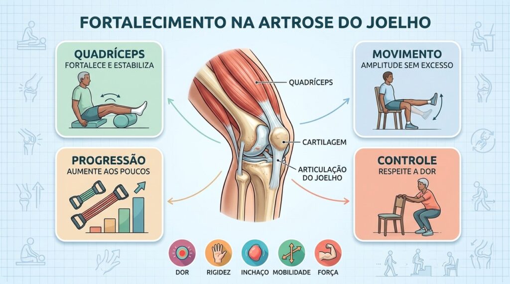 Força, progressão e movimentos controlados ajudam a preservar mobilidade e reduzir dor.