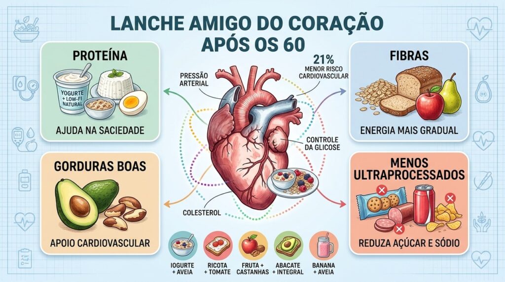 Proteínas, fibras e gorduras boas favorecem saciedade e proteção cardiovascular após os 60.