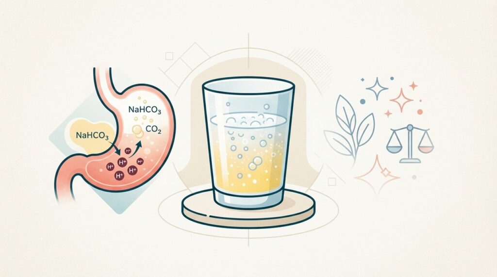 O bicarbonato pode atuar como antiácido, mas isso não confirma promessas de “detox”, emagrecimento ou alcalinização do corpo.