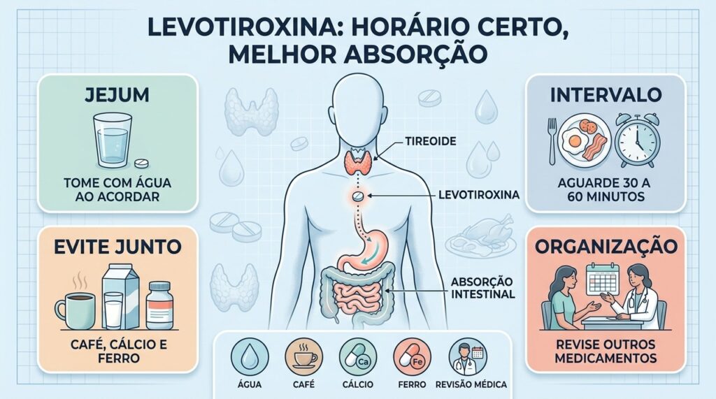 Jejum, intervalo adequado e revisão de interações ajudam a manter o tratamento da tireoide consistente.