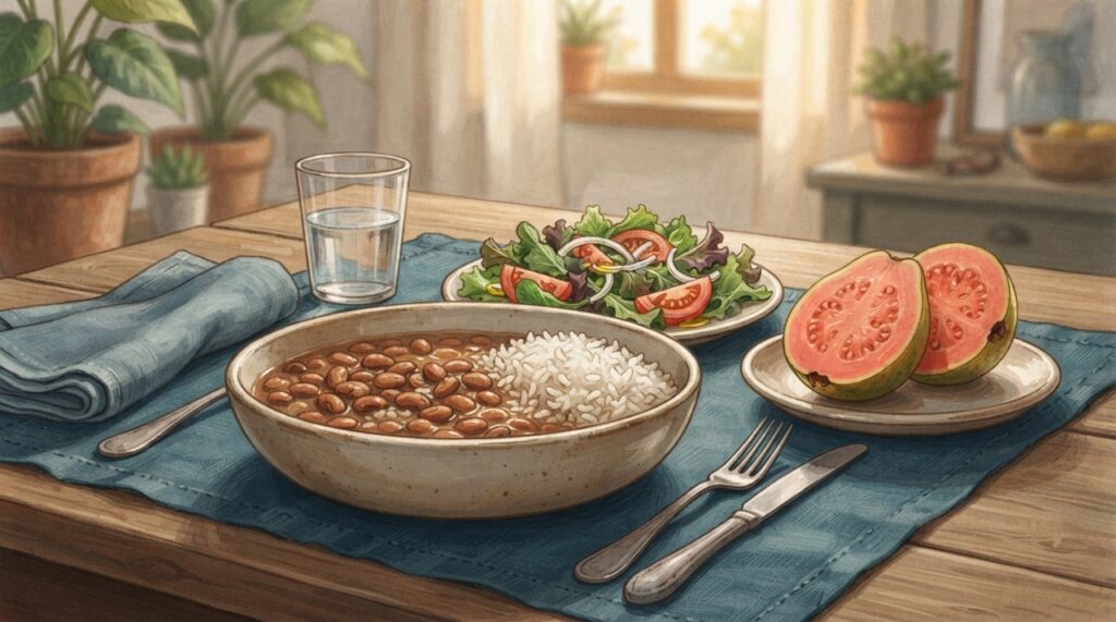 Comer uma fonte de vitamina C junto de alimentos vegetais pode favorecer o aproveitamento do ferro não heme.