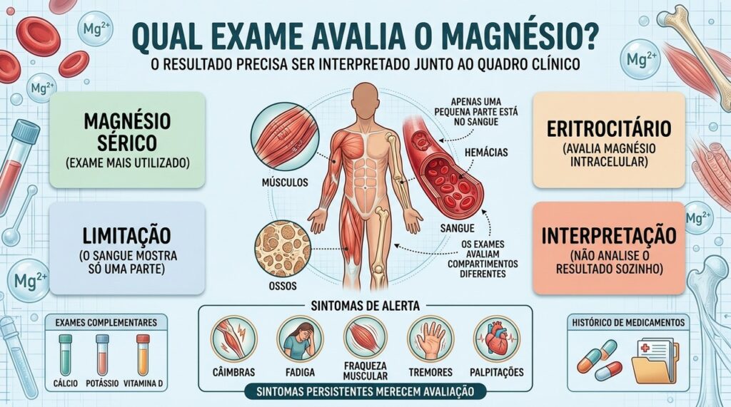 Magnésio sérico e eritrocitário avaliam compartimentos diferentes e exigem interpretação clínica.
