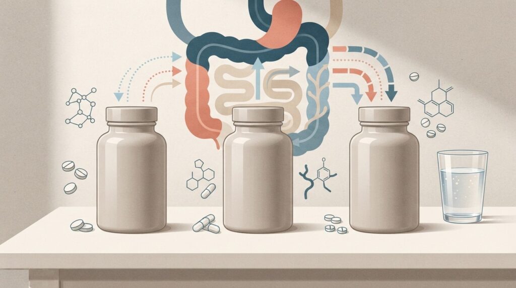 A forma química do suplemento pode influenciar quanto magnésio é absorvido e como o intestino reage.
