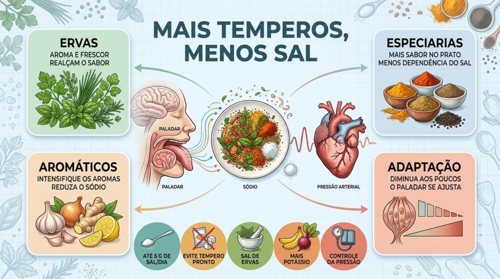 Ervas, especiarias e aromáticos reduzem o sódio sem deixar a comida sem sabor.