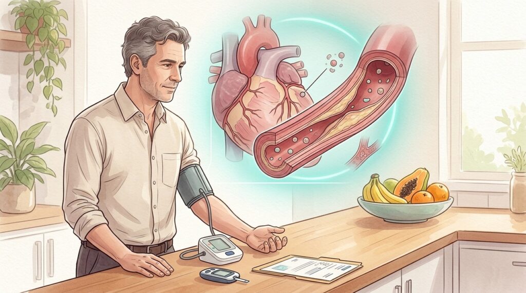 Prevenção cardiovascular exige acompanhar colesterol, pressão, glicose, peso e tabagismo em conjunto.