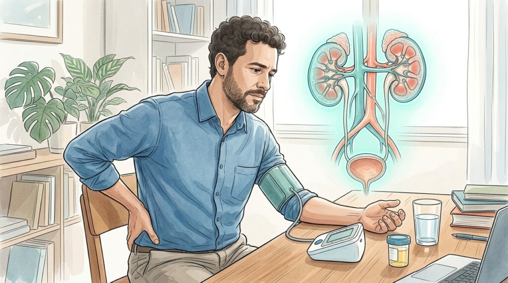 Pressão alta e dor lombar podem sinalizar sobrecarga renal e exigem investigação.