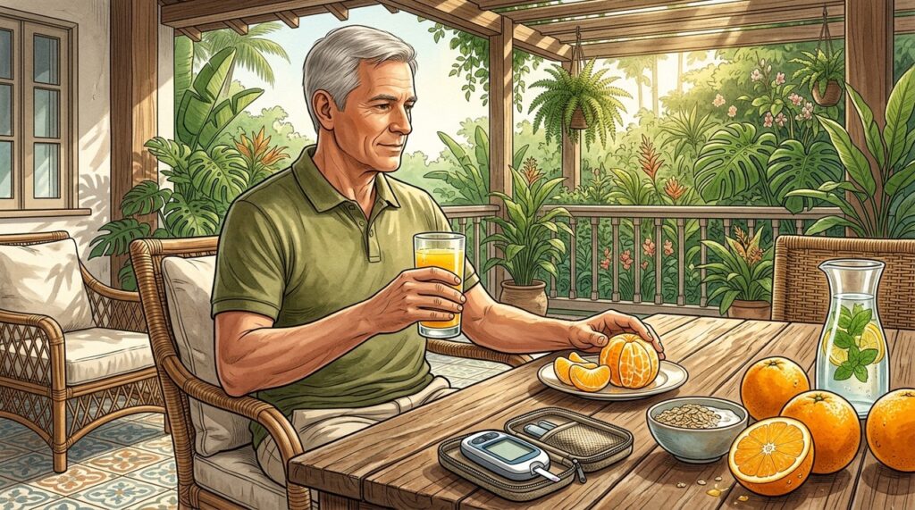 A fruta inteira oferece fibras e saciedade que o suco pode perder.