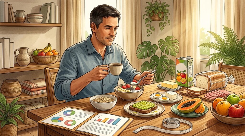 Trocar ultraprocessados por alimentos naturais reduz açúcar e gordura saturada pela manhã.