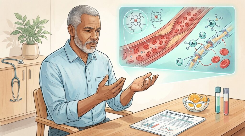 Formigamento e alterações de equilíbrio merecem atenção quando a anemia envolve deficiência de B12.