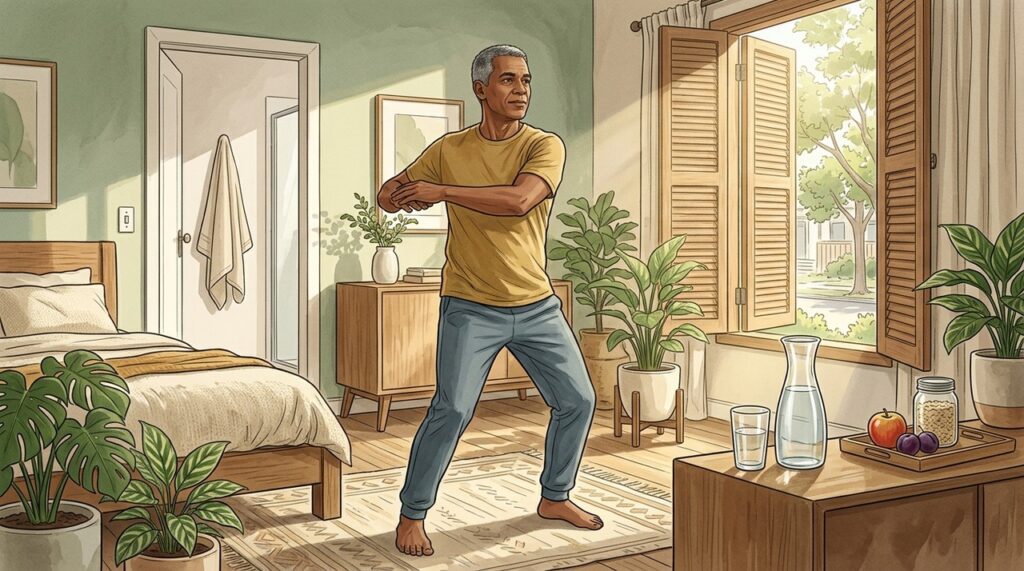 Movimento leve pela manhã complementa hábitos que estimulam o trânsito intestinal.