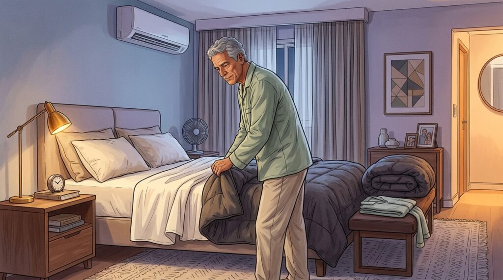 Roupas leves e um quarto fresco favorecem a dissipação do calor corporal.