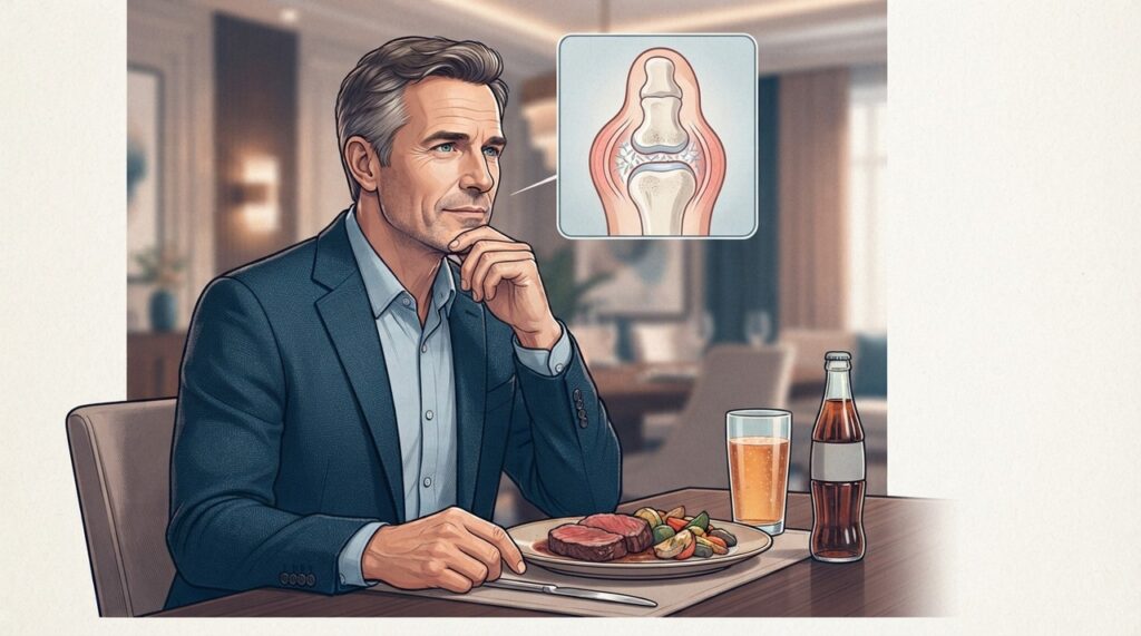 Gota não está ligada apenas à carne vermelha: bebidas açucaradas e álcool também podem aumentar o risco de crises.