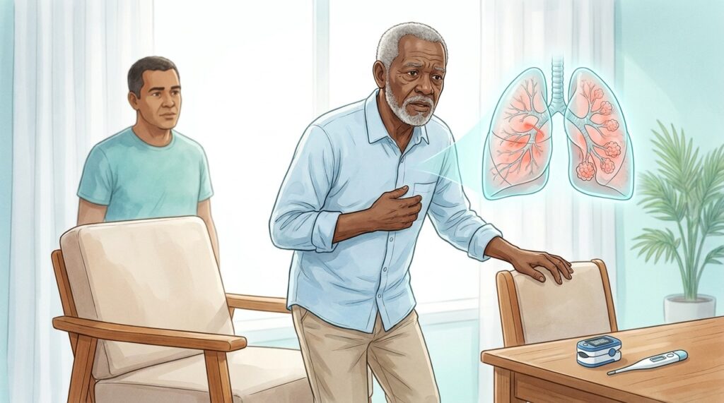 Em idosos, pneumonia pode surgir com fraqueza, confusão e respiração alterada.