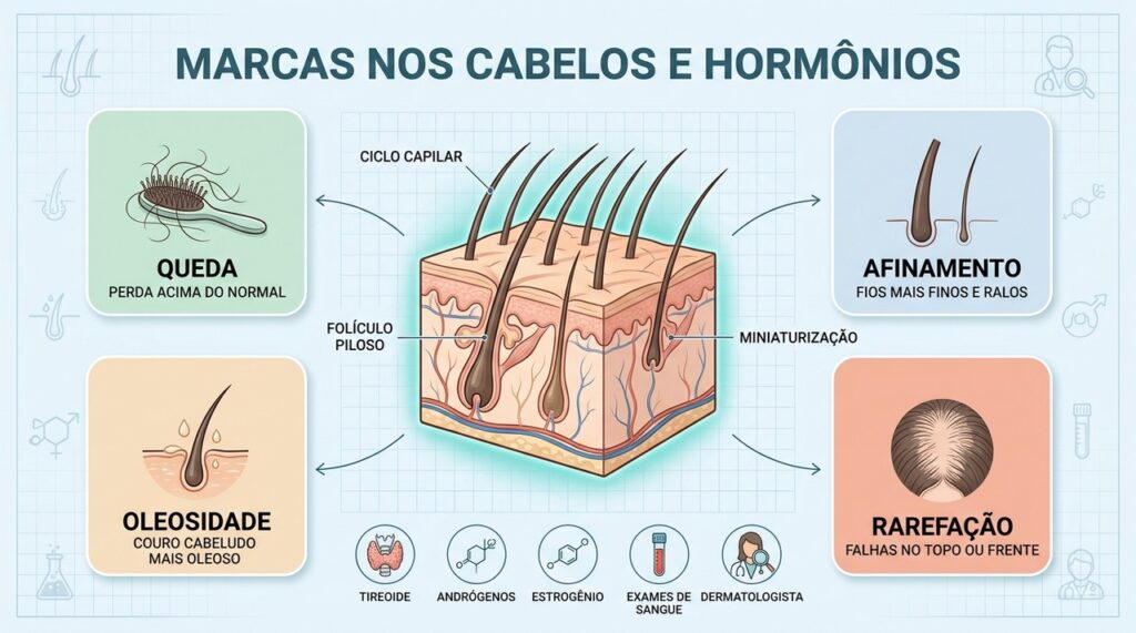 Queda, afinamento e rarefação podem estar ligados à tireoide e aos hormônios.