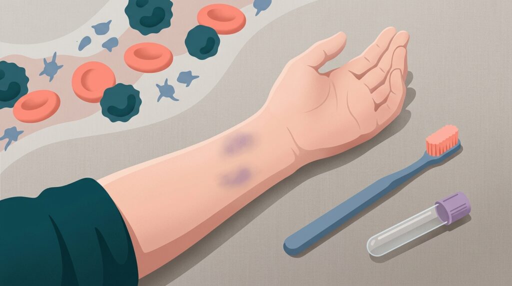 Exames de sangue ajudam a diferenciar anemia, alterações de plaquetas, coagulação e outras possíveis causas.