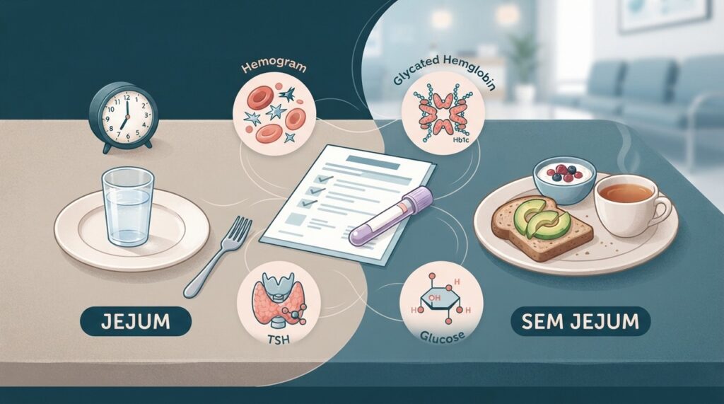 Alguns exames podem ser feitos após comer, enquanto outros ainda pedem preparo específico.